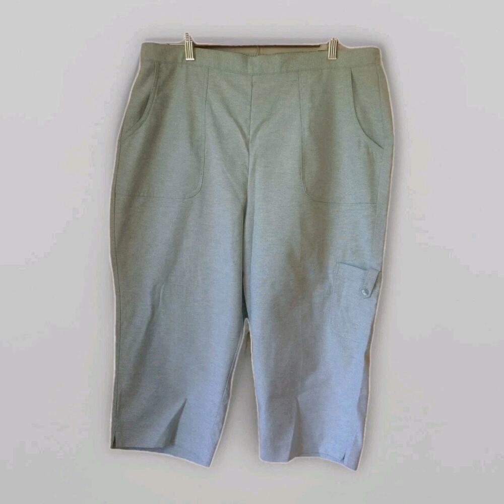 Alfred Dunner Pull On Capri Pants Women's 16 Spring Green Pockets Elastic Waist